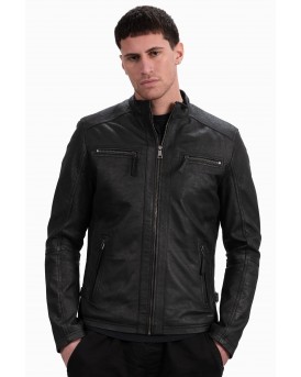 ALPHA VINTAGE SHEEP BLACK - AUTHENTIC MENS BLACK LEATHER JACKET