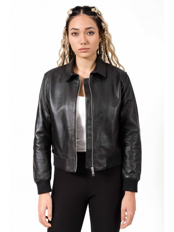ELECTRA SHEEP BLACK - AUTHENTIC WOMENS BLACK LEATHER JACKET 