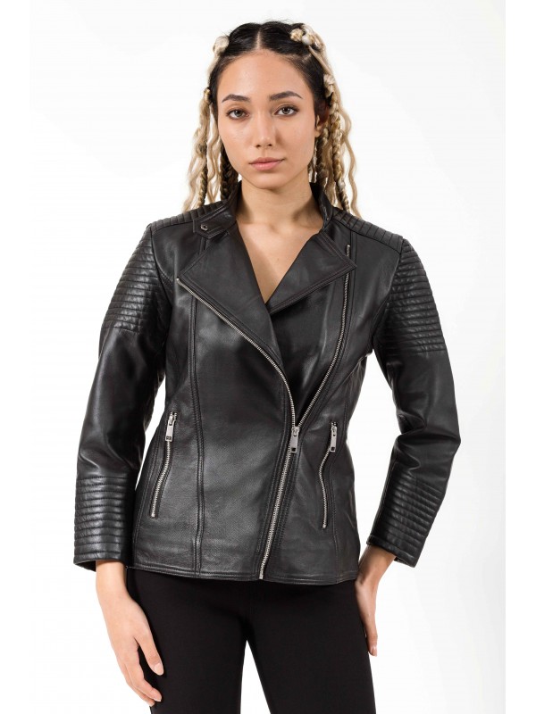 ELECTRA SHEEP BLACK - AUTHENTIC WOMENS BLACK LEATHER JACKET 