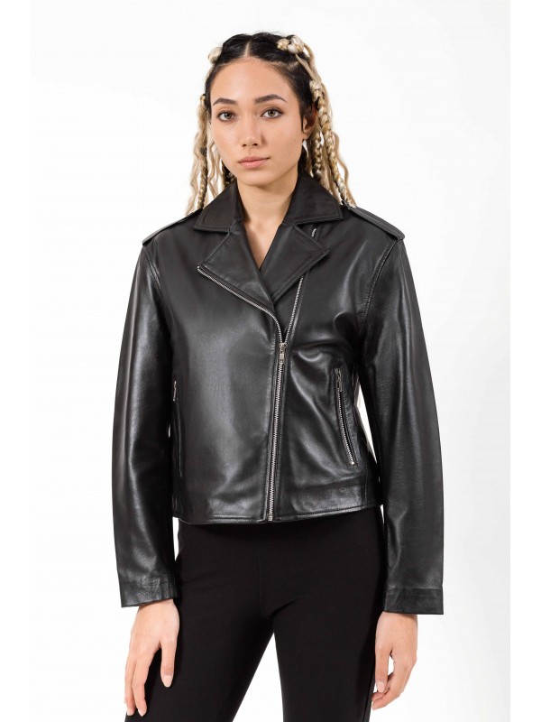 ELECTRA SHEEP BLACK - AUTHENTIC WOMENS BLACK LEATHER JACKET 