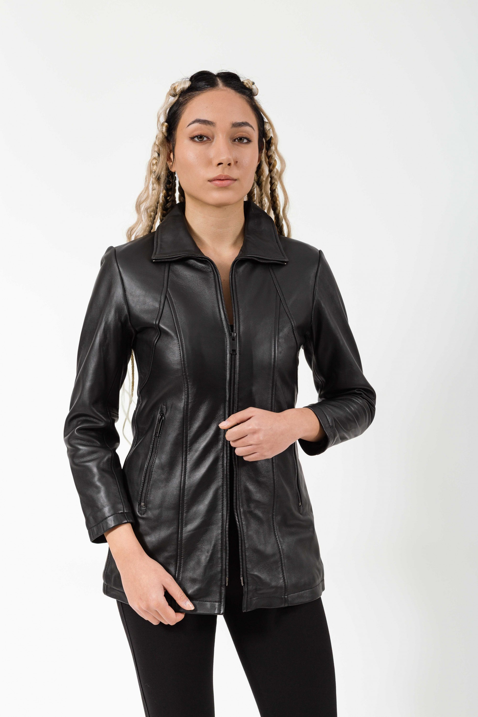 PANDORA LONG SHEEP BLACK - ΑΥΘΕΝΤΙΚΟ ΓΥΝΑΙΚΕΙΟ ΜΑΥΡΟ ΔΕΡΜΑΤΙΝΟ ΜΠΟΥΦΑΝ