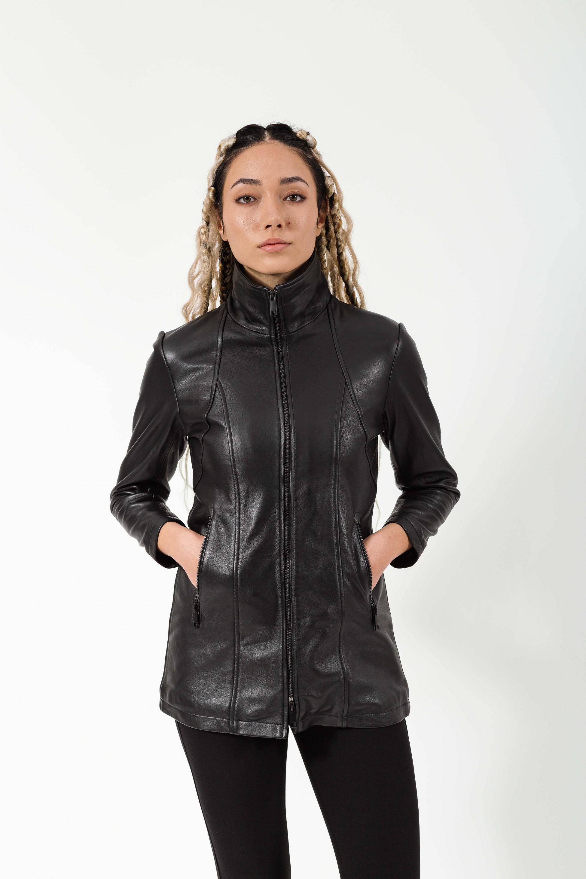 PANDORA LONG SHEEP BLACK - ΑΥΘΕΝΤΙΚΟ ΓΥΝΑΙΚΕΙΟ ΜΑΥΡΟ ΔΕΡΜΑΤΙΝΟ ΜΠΟΥΦΑΝ