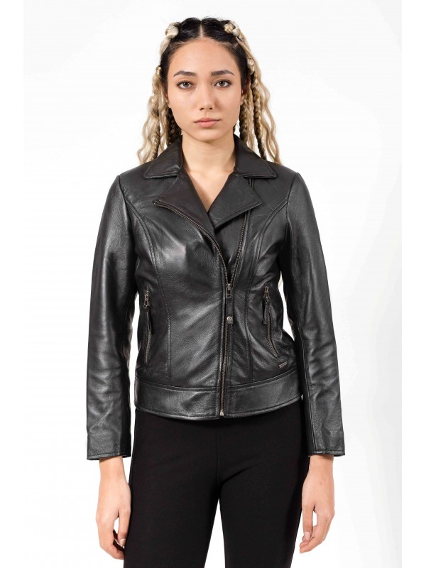 ELECTRA SHEEP BLACK - AUTHENTIC WOMENS BLACK LEATHER JACKET 