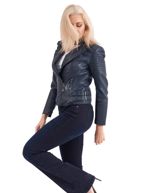 CALYPSO SHEEP BLUE - AUTHENTIC WOMENS BLUE LEATHER JACKET CALYPSO SHEEP BLUE - AUTHENTIC WOMENS BLUE LEATHER JACKET