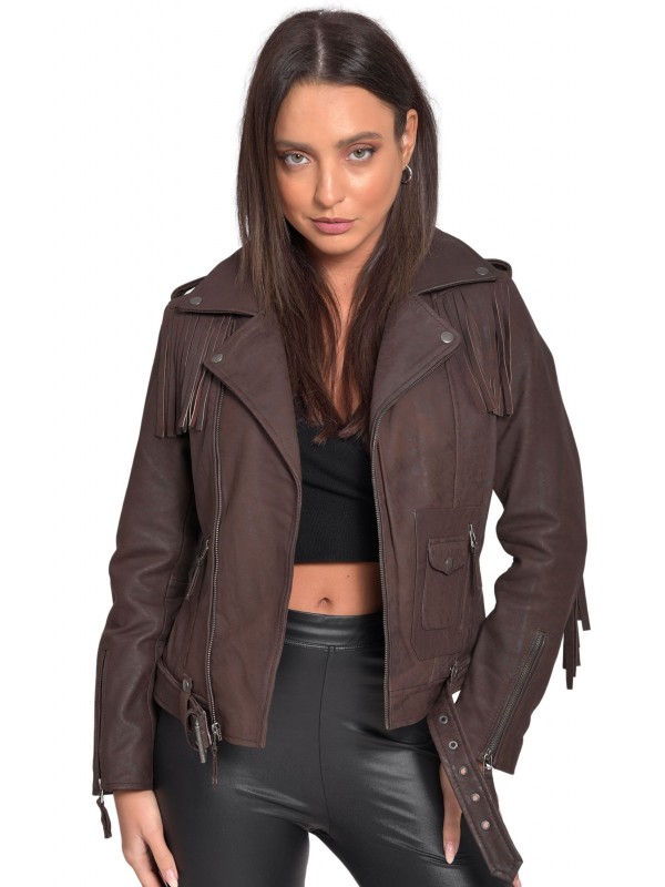 CHEROKEE VINTAGE SHEEP BROWN - AUTHENTIC WOMENS LEATHER BROWN JACKET CHEROKEE VINTAGE SHEEP BROWN - AUTHENTIC WOMENS LEATHER BROWN JACKET