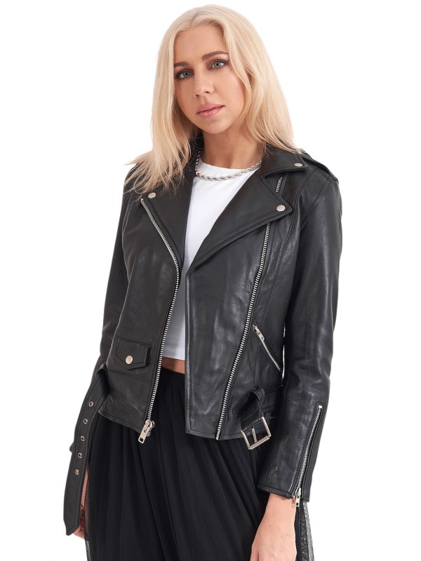 RHEA-SILVER SHEEP BLACK - AUTHENTIC WOMENS BLACK LEATHER JACKET RHEA-SILVER SHEEP BLACK - AUTHENTIC WOMENS BLACK LEATHER JACKET