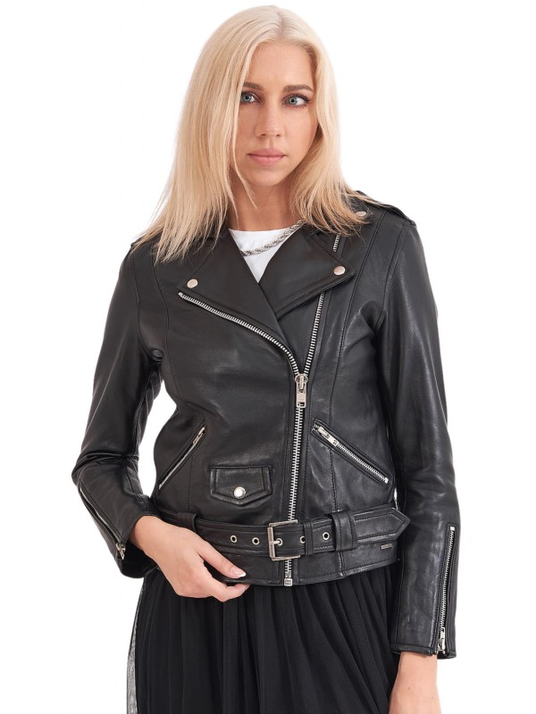 RHEA-SILVER SHEEP BLACK - AUTHENTIC WOMENS BLACK LEATHER JACKET RHEA-SILVER SHEEP BLACK - AUTHENTIC WOMENS BLACK LEATHER JACKET