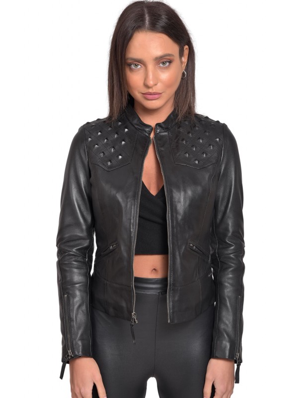 SPIKE SHEEP BLACK - AUTHENTIC WOMENS LEATHER JACKET SPIKE SHEEP BLACK - AUTHENTIC WOMENS LEATHER JACKET