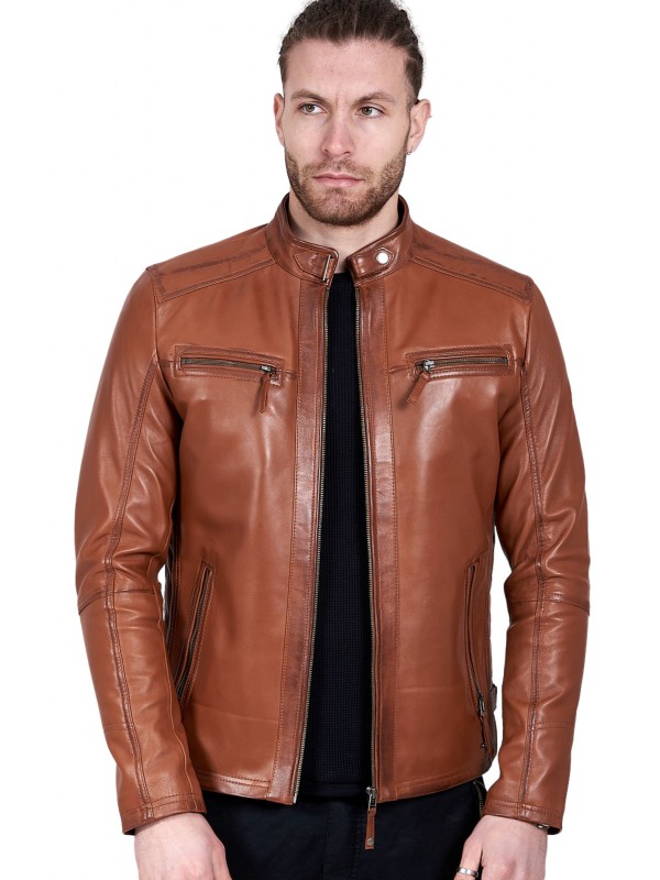 ALPHA SHEEP COGNAC - AUTHENTIC MENS COGNAC LEATHER JACKET