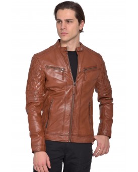 BRAVO SHEEP COGNAC - AUTHENTIC COGNAC MENS LEATHER JACKET
