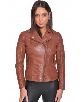 ELECTRA SHEEP COGNAC - AUTHENTIC WOMENS COGNAC LEATHER JACKET 