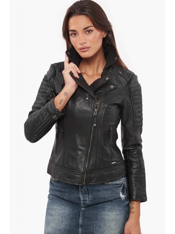 ELECTRA BUFFALO BLACK - AUTHENTIC WOMENS BLACK LEATHER JACKET 