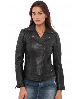 ELECTRA BUFFALO BLACK - AUTHENTIC WOMENS BLACK LEATHER JACKET 