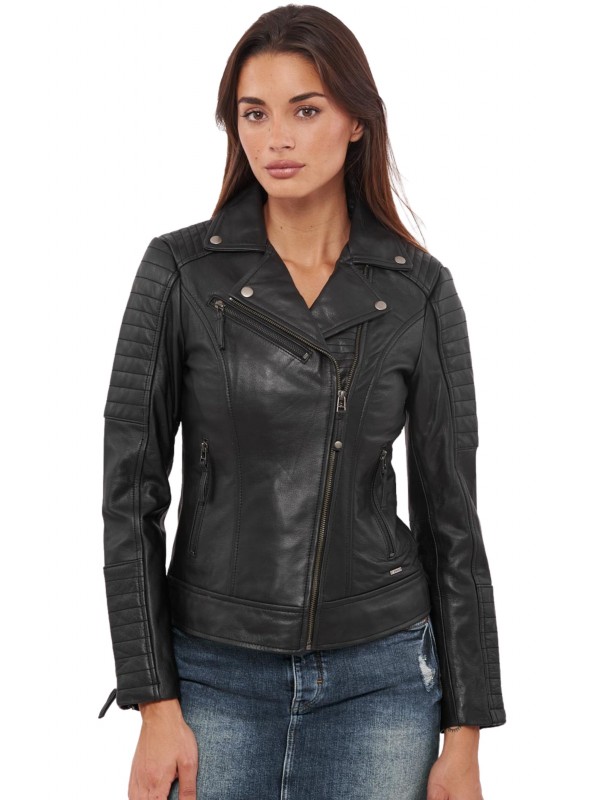 ELECTRA BUFFALO BLACK - AUTHENTIC WOMENS BLACK LEATHER JACKET 