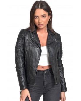 ELECTRA SHEEP BLACK - AUTHENTIC WOMENS BLACK LEATHER JACKET 