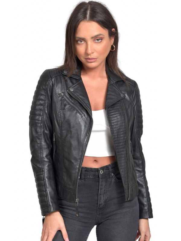 ELECTRA SHEEP BLACK - AUTHENTIC WOMENS BLACK LEATHER JACKET 
