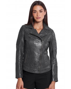 ELECTRA SHEEP GREY - AUTHENTIC WOMENS GREY LEATHER JACKET 