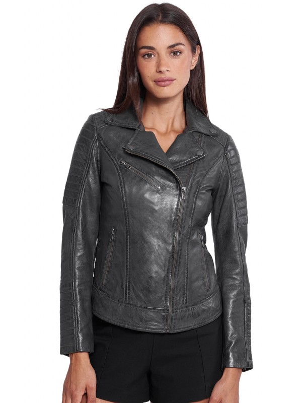 ELECTRA SHEEP GREY - AUTHENTIC WOMENS GREY LEATHER JACKET 