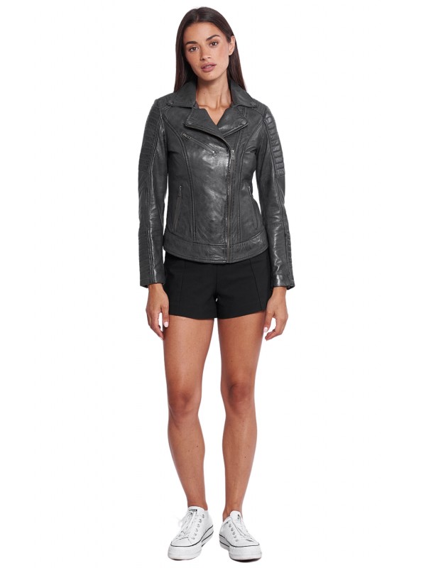 ELECTRA SHEEP GREY - AUTHENTIC WOMENS GREY LEATHER JACKET 