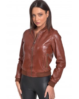 NIOVI SHEEP COGNAC - AUTHENTIC WOMENS COGNAC LEATHER JACKET