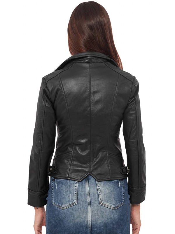 PHEDRA BUFFALO BLACK - AUTHENTIC WOMENS BLACK LEATHER JACKET