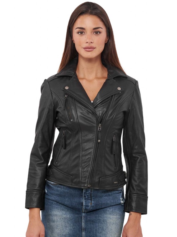 PHEDRA BUFFALO BLACK - AUTHENTIC WOMENS BLACK LEATHER JACKET