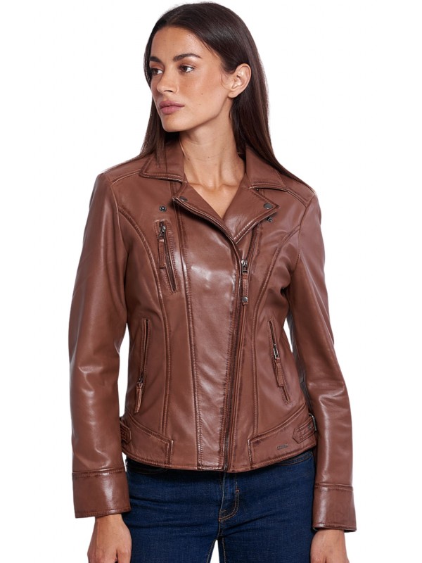PHEDRA SHEEP COGNAC - AUTHENTIC WOMENS COGNAC LEATHER JACKET