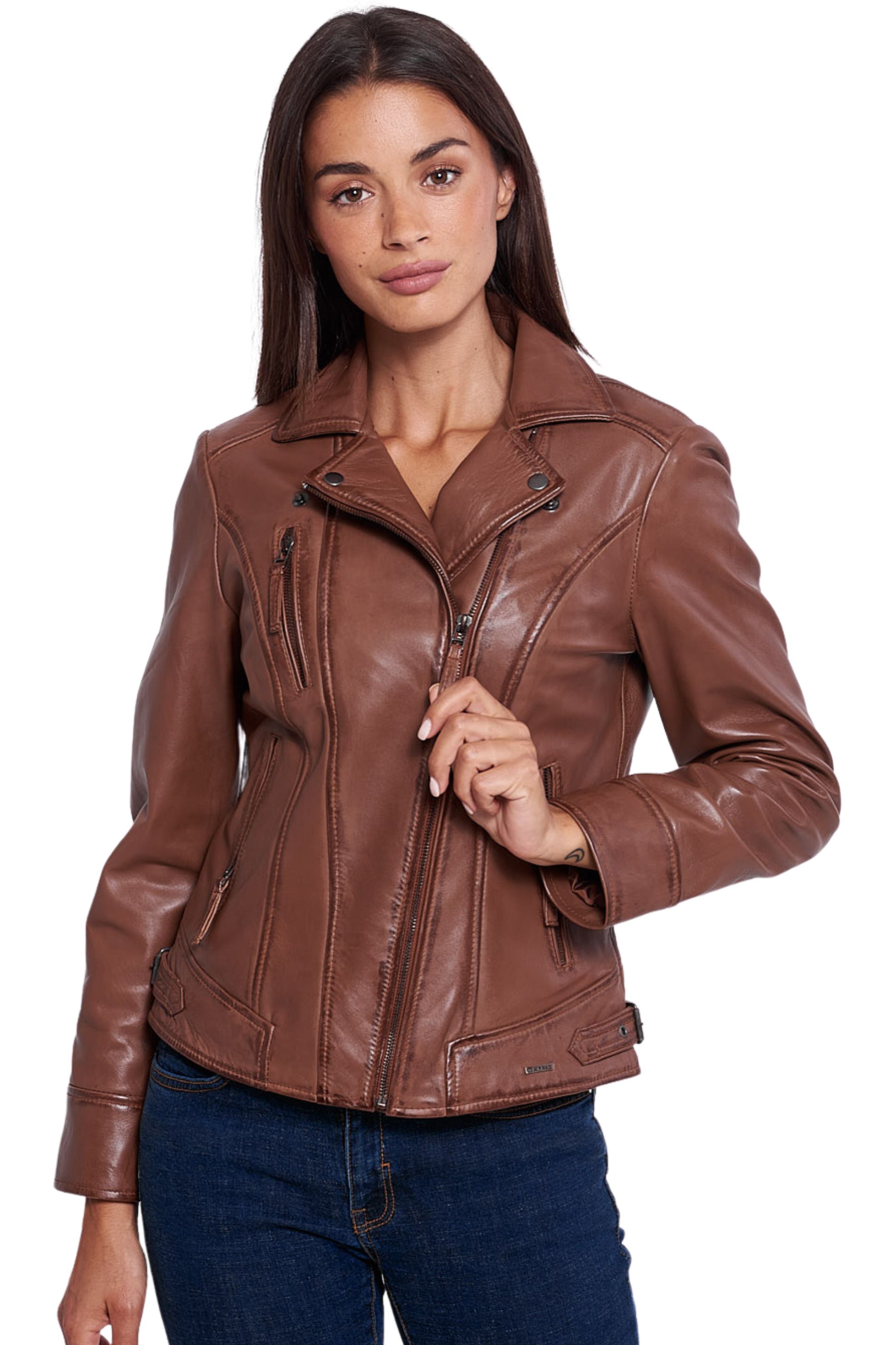 PHEDRA SHEEP COGNAC - AUTHENTIC WOMENS LEATHER JACKET
