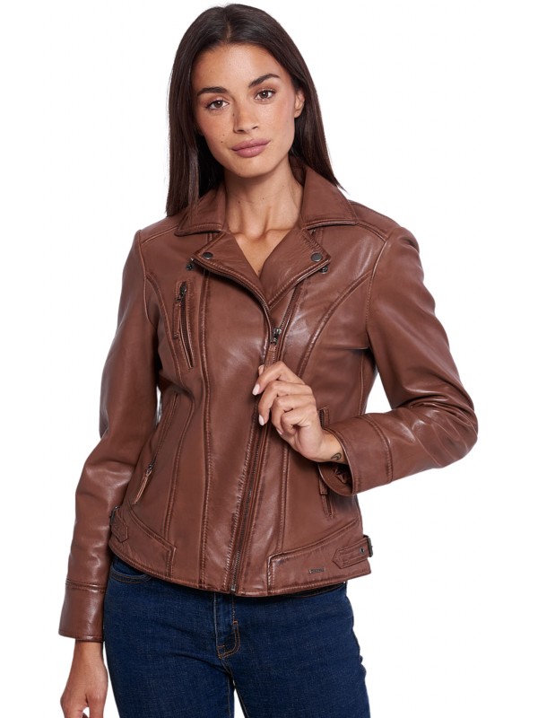 PHEDRA SHEEP COGNAC - AUTHENTIC WOMENS COGNAC LEATHER JACKET