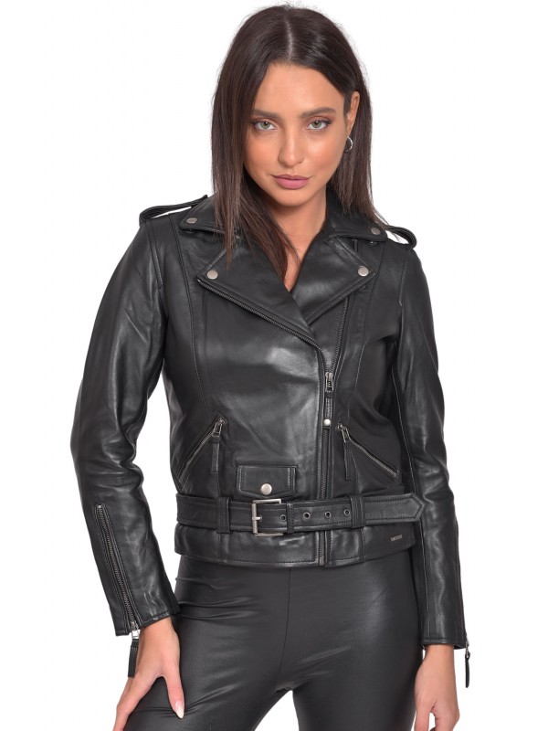 RHEA SHEEP BLACK - AUTHENTIC WOMENS BLACK LEATHER JACKET RHEA SHEEP BLACK - AUTHENTIC WOMENS BLACK LEATHER JACKET
