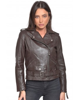RHEA SHEEP BROWN - AUTHENTIC WOMENS BROWN LEATHER JACKET