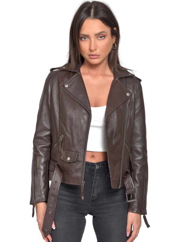 RHEA SHEEP BROWN - AUTHENTIC WOMENS BROWN LEATHER JACKET
