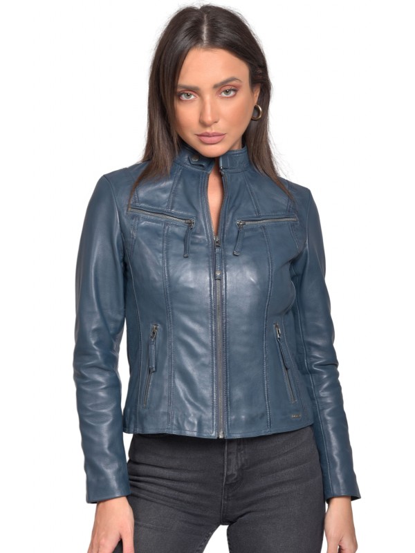 NEPHELE SHEEP BLUE - AUTHENTIC WOMENS BLUE LEATHER JACKET
