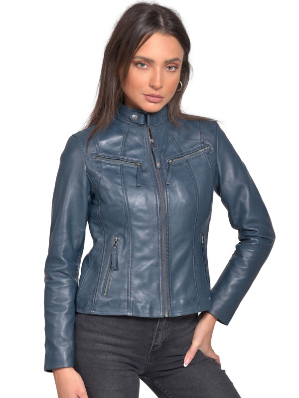 NEPHELE SHEEP BLUE - AUTHENTIC WOMENS BLUE LEATHER JACKET